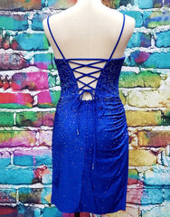 Spaghetti Straps Lace Up Tight Glitter Homecoming Dress