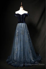 Elegant Off the Shoulder Velvet Floor Length Long Evening Dresses Prom Dresses