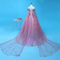 Light Purple Tulle Long Sweet 16 Gown, Flowers Quinceanera Dress