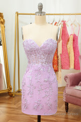 Purple Lace Tight Short Hoco Dress