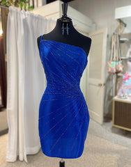 Royal Blue One Shoulder Tight Glitter Homecoming Dress