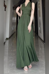 V Neck Halter Neck Green Dress