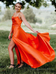 A Line Cowl Neck Satin Prom Dress With Slit