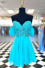 A Line Lace Off the Shoulder Homecoming Dress with Appliques