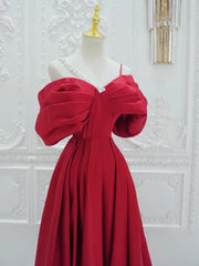 A-Line Off Shoulder Satin Red Long Prom Dress, Red Long Formal Dress