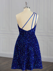 A-line One-Shoulder Sequin Short/Mini Velvet Sequins Dress