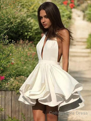 A-Line/Princess Halter Short/Mini Stretch Crepe Homecoming Dresses With Cascading Ruffles