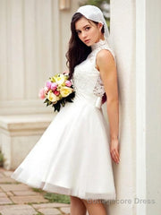 A-Line/Princess High Neck Knee-Length Tulle Wedding Dresses