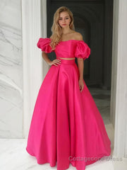 A-Line/Princess Off-the-Shoulder Floor-Length Satin Prom Dresses