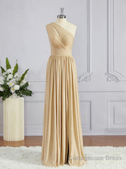 A-Line/Princess One-Shoulder Floor-Length Jersey Bridesmaid Dresses with Leg Slit