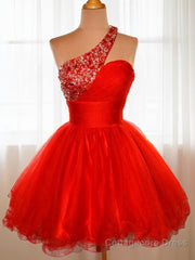 A-Line/Princess One-Shoulder Short/Mini Tulle Homecoming Dresses With Sequin