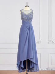 A-Line/Princess Scoop Asymmetrical Chiffon Mother of the Bride Dresses With Appliques Lace