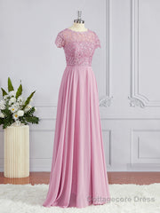 A-Line/Princess Scoop Floor-Length Chiffon Bridesmaid Dresses with Appliques Lace