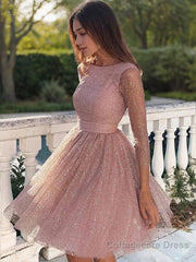 A-Line/Princess Scoop Short/Mini Sequins Homecoming Dresses