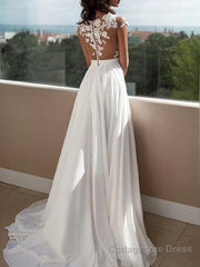 A-Line/Princess Scoop Sweep Train Chiffon Evening Dresses With Leg Slit