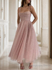 A-Line/Princess Spaghetti Straps Ankle-Length Homecoming Dresses