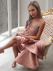 A-Line/Princess Spaghetti Straps Asymmetrical Satin Homecoming Dresses