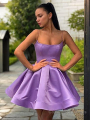 A-Line/Princess Square Short/Mini Satin Homecoming Dresses With Ruffles