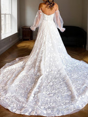 A-Line/Princess Sweetheart Cathedral Train Lace Wedding Dresses With Appliques Lace