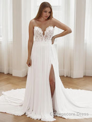 A-Line/Princess Sweetheart Chapel Train Chiffon Wedding Dresses With Leg Slit