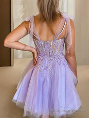 A-Line/Princess Sweetheart Short/Mini Tulle Homecoming Dresses With Appliques Lace