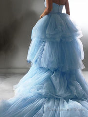 A-Line/Princess Sweetheart Sweep Train Tulle Prom Dresses