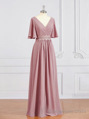 A-Line/Princess V-neck Chiffon Floor-Length Mother of the Bride Dresses