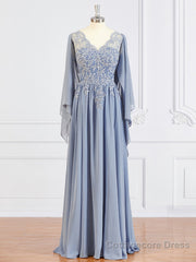 A-Line/Princess V-neck Floor-Length Chiffon Mother of the Bride Dresses With Appliques Lace