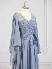 A-Line/Princess V-neck Floor-Length Chiffon Mother of the Bride Dresses With Appliques Lace