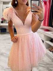 A-Line/Princess V-neck Short/Mini Homecoming Dresses With Ruffles