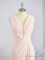 A-Line/Princess V-neck Sweep Train Chiffon Bridesmaid Dresses