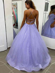 A-Line/Princess V-neck Sweep Train Prom Dresses With Pockets