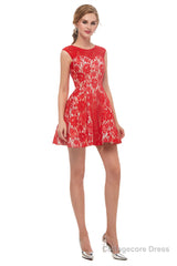 A-Line Red Lace Sleeveless Mini Homecoming Dresses