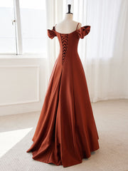 A-Line Satin Orange Long Prom Dresses, Orange Long Formal Dress