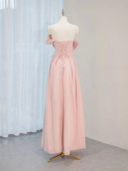 A-Line Satin Pink Long Prom Dress, Pink Long Formal Dress