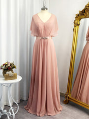 A-line Sweetheart Short Sleeves Ruffles Floor-Length Chiffon Dress