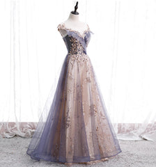 A-line Tulle with Lace Applique Party Dress Tulle Long Prom Dress prom dresses shops