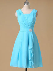 A-line V-neck Chiffon Bridesmaid Dresses Ruched Short Chiffon Dresses