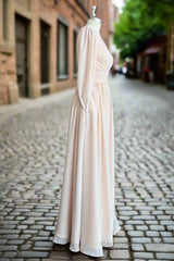 A-Line V-Neck Long Sleeves Long Chiffon Bridesmaid Dresses With Split Side Pockets