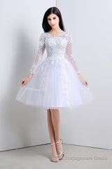 A-Line White Tulle Appliques Long Sleeve Homecoming Dresses