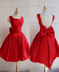 Cute A Line Satin Short Prom Dress, With Bow Evenig Dress