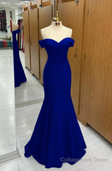 Long Navy Prom Dress Mermaid Off-the-Shoulder Sweetheart Sleeveless