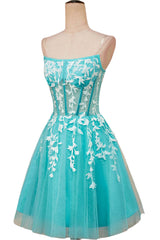 Aqua Blue Strapless A-Line Short Homecoming Dress with Appliques