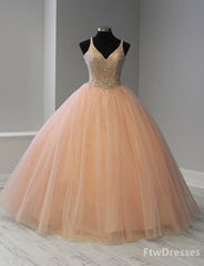 sleeveless v neck quinceanera dress