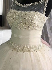 Ball-Gown Scoop Beading Floor-Length Tulle Wedding Dress