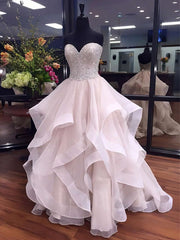 Ball Gown Sweetheart Organza Floor-length Beading Prom Dress