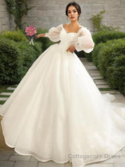 Ball Gown Sweetheart Sweep Train Satin Wedding Dresses