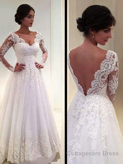 Ball Gown V-neck Court Train Tulle Wedding Dresses With Appliques Lace