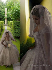 Ball Gown V-neck Floor-Length Tulle Wedding Dresses With Beading