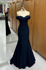 Long Mermaid Prom Dress Navy Blue Off-the-shoulder Sweetheart Sleeveless